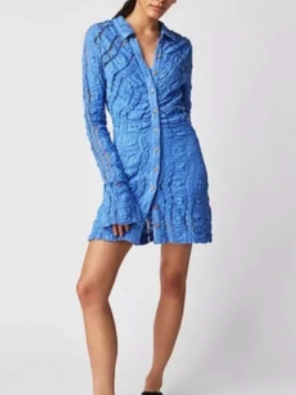 NWT Free People Shayla Textured Lace Knit Mini Dress Long Bell sleeves Large